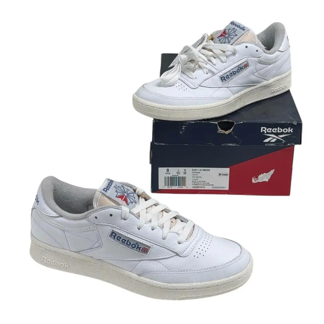Reebok Mens US 8 White Blue Club C 85 Vintage Tennis Sneaker Shoes