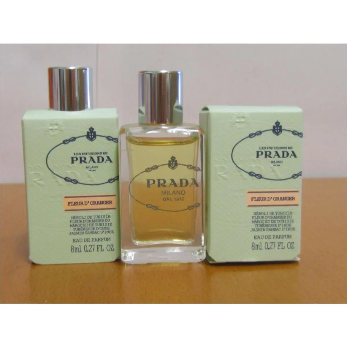 Prada Millano Fleur D`oranger Perfume Women .27oz/8 ml Edp mI Miniature Lot of 2