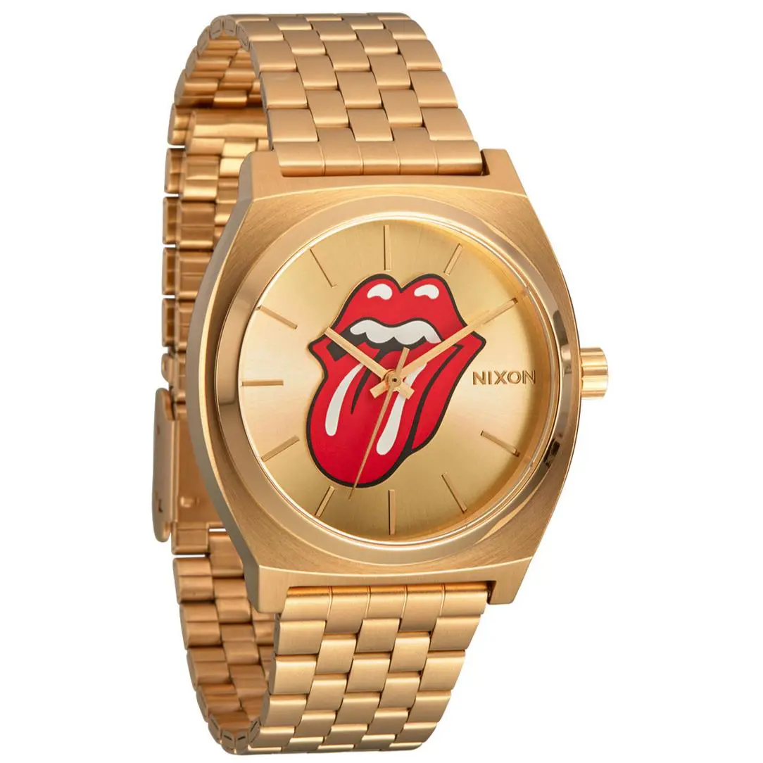 Nixon Rolling Stones Time Teller Tongue Logo All Gold 37mm A1356-509 100m Watch - Dial: Gold, Band: Gold, Bezel: Gold