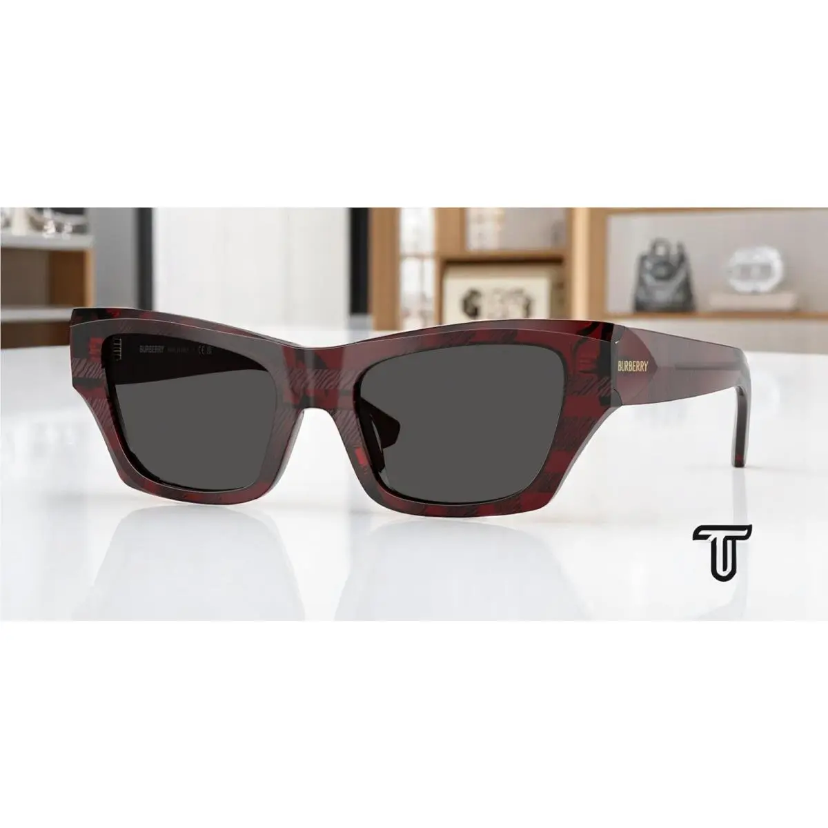 BE4441U 411587 Check Red Dark Grey 52 mm Women`s Sunglasses by Burberry