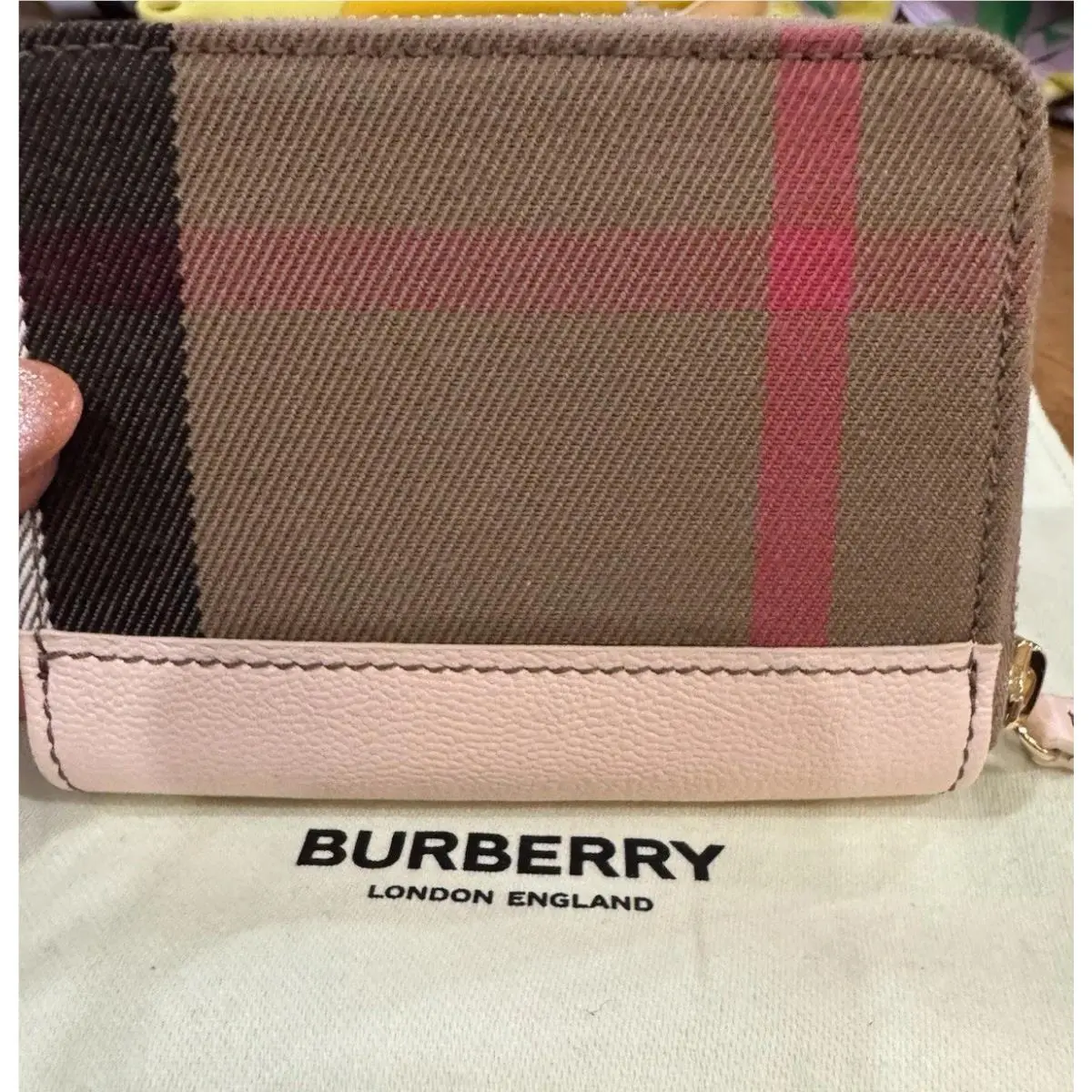 Burberry Pink Leather Check Zip Around Women’s Wallet