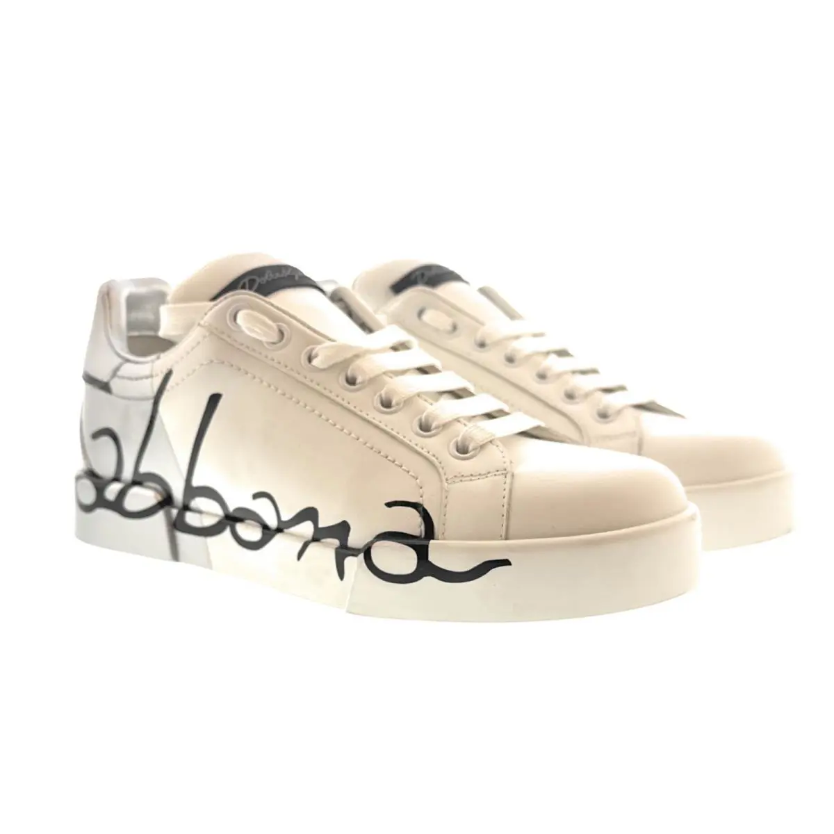 Dolce Gabbana White Graffiti Logo Leather Sneakers-EU35.5