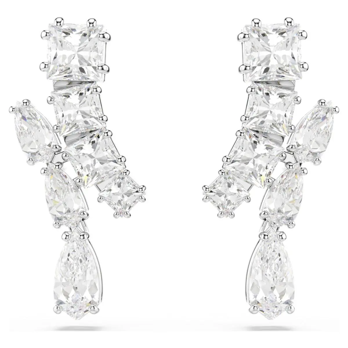 Swarovski Matrix Drop Earrings Mixed Cuts White Rhodium Plated 5700418