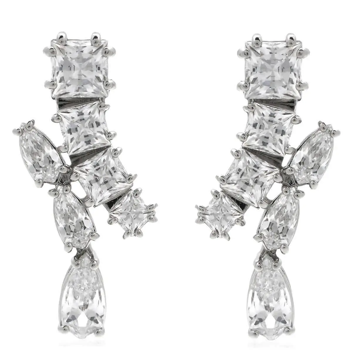 Matrix Pierced Earrings Rhodium Shiny White by Swarovski