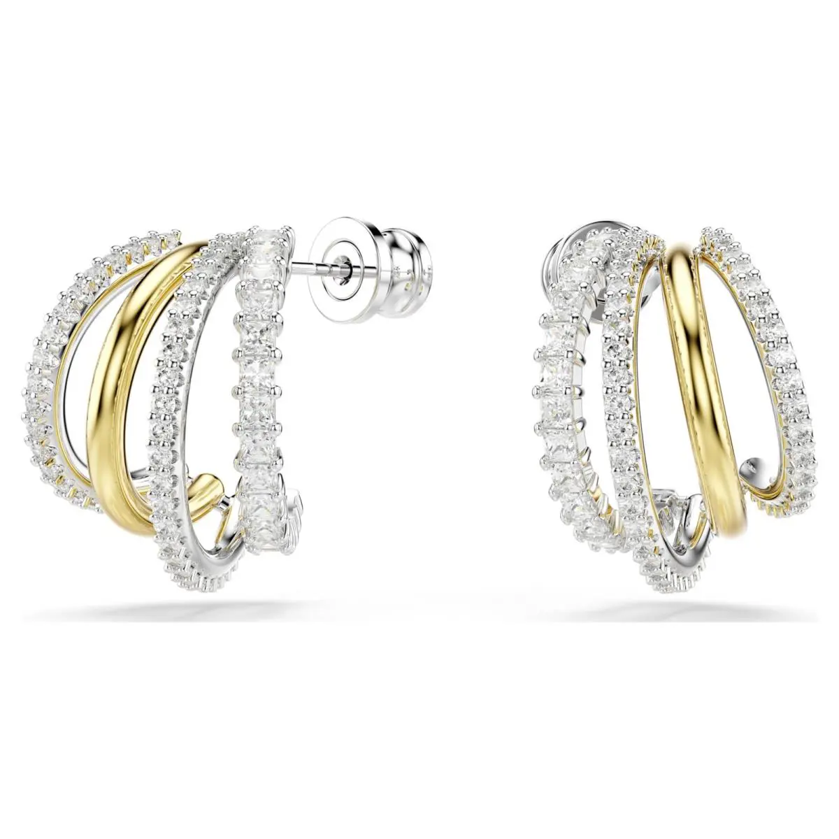 Swarovski Hyperbola Hoop Earrings Mixed Cuts Mini White Mixed Metal Finish