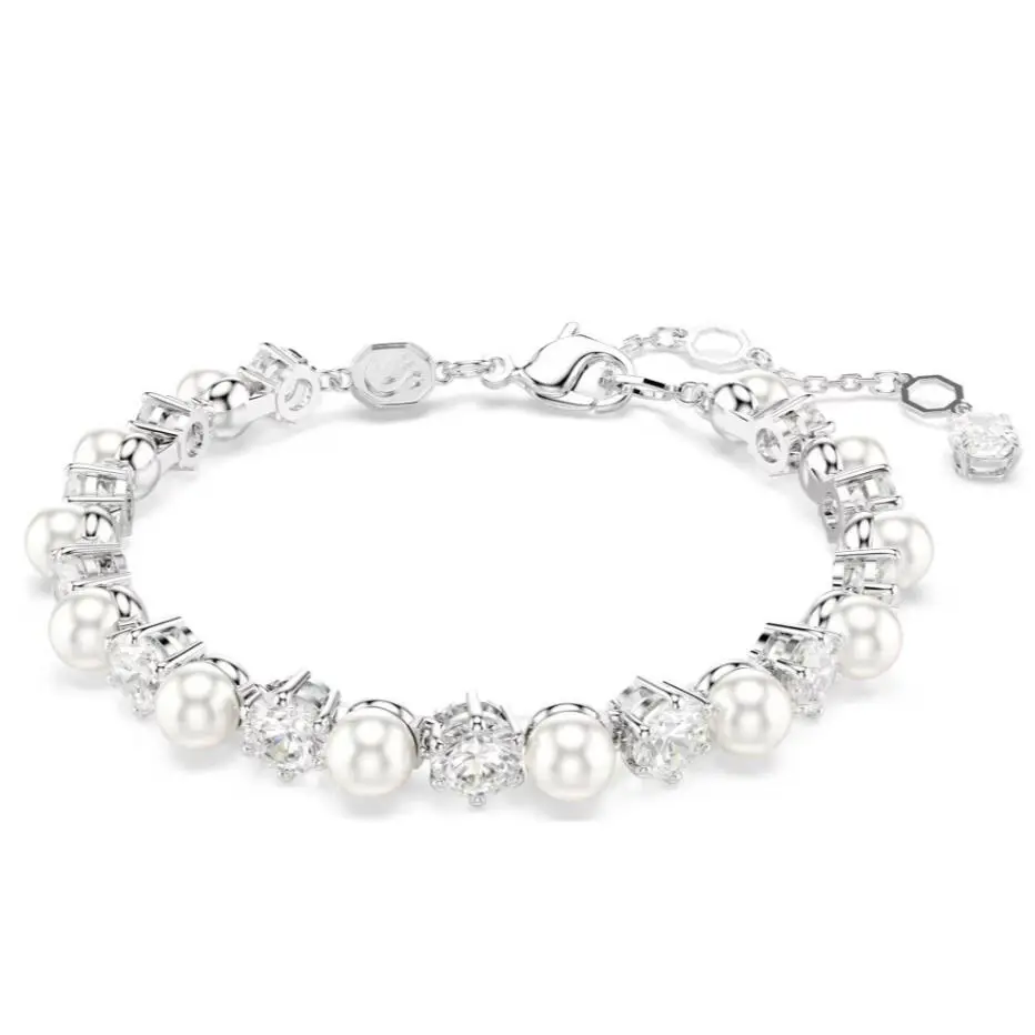 Swarovski Matrix Tennis Bracelet Crystal Pearl Rhodium plated-5689625