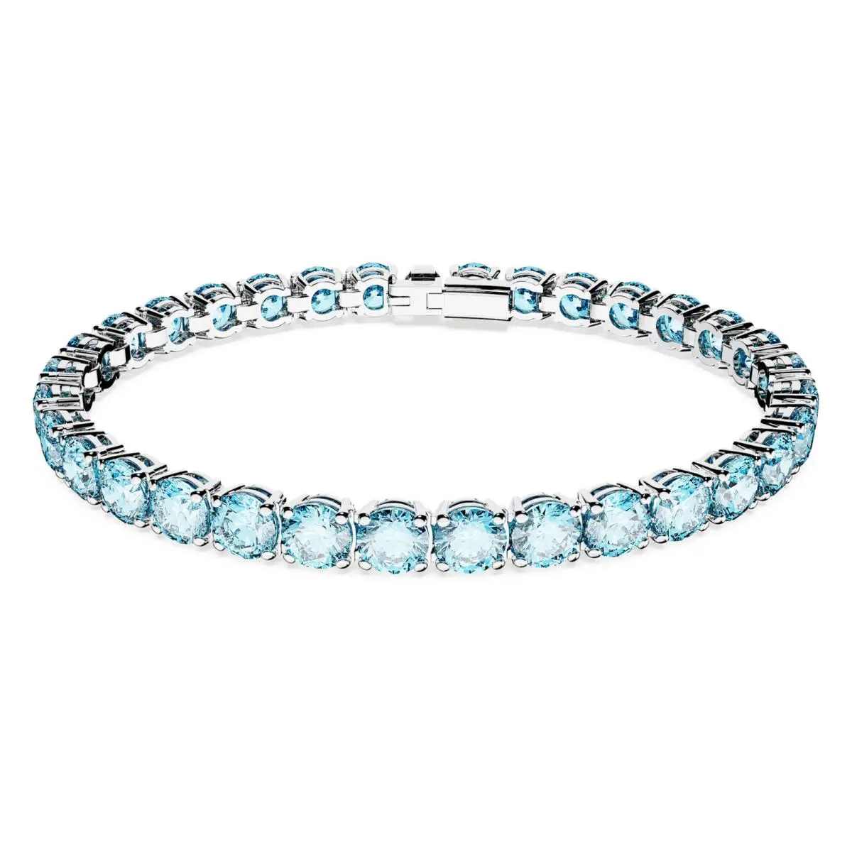 Swarovski Matrix Tennis Bracelet Round Cut Blue Rhodium Plated Large 5648929