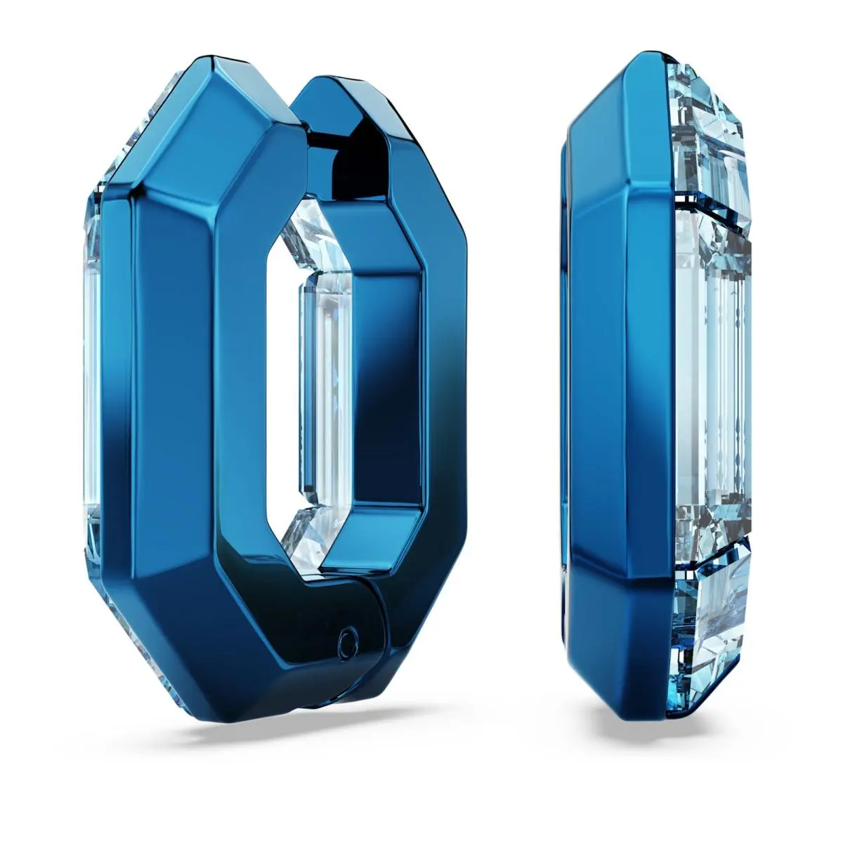 Lucent Hoop Earrings Octagon Shape Small Blue 5696038 by Swarovski