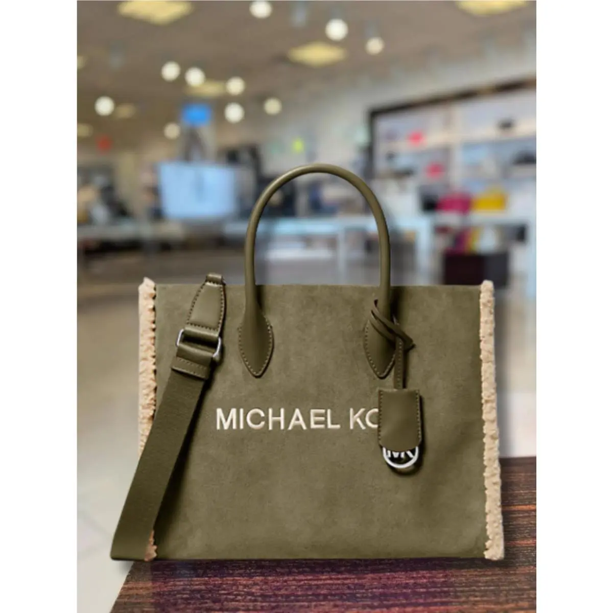 Mirella Medium Tote Women’s MK Handbag Leather Suede Shearling OLIVE by Michael Kors