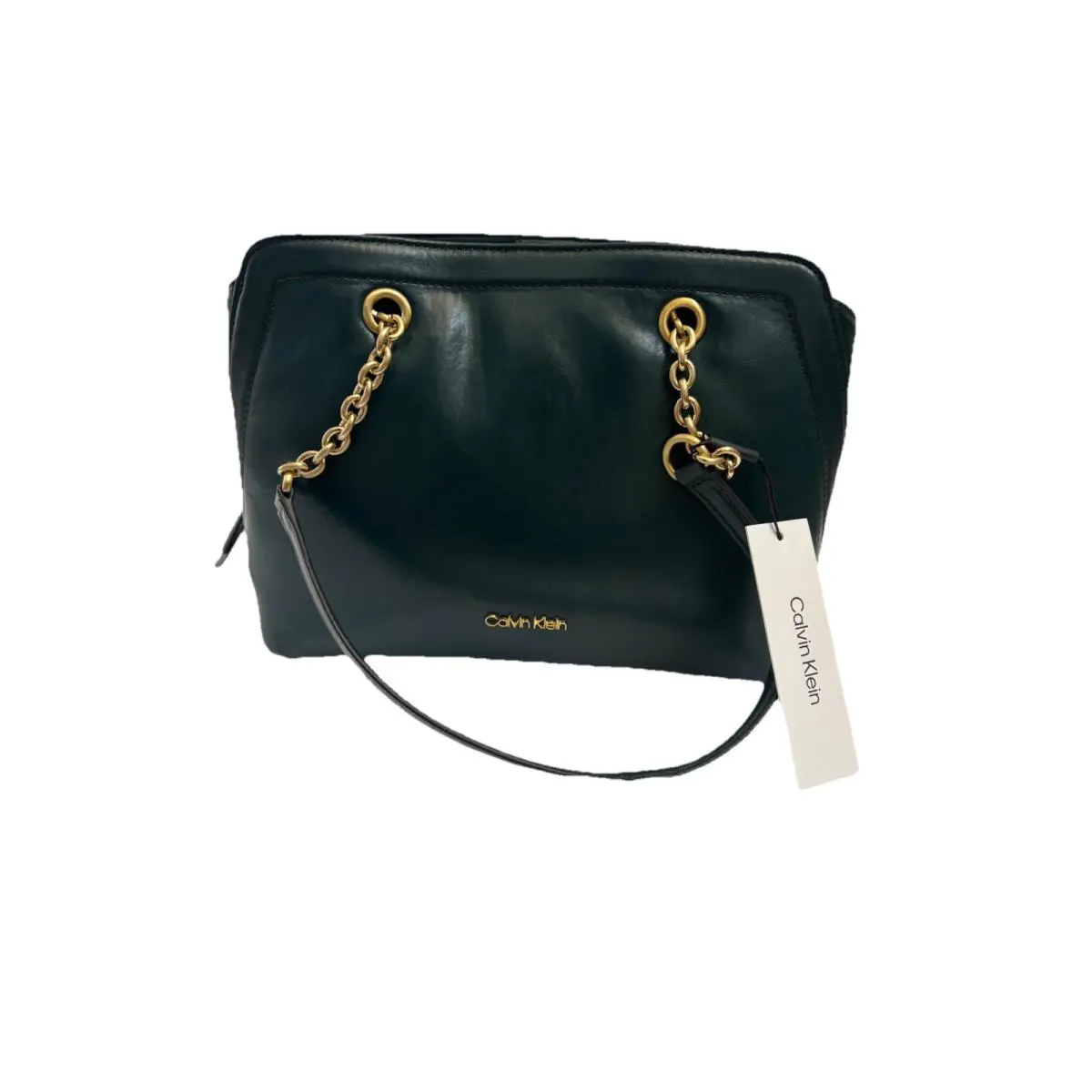 Calvin Klein Shoulderbag Green Leather Tote Handbag Satchel with Cha