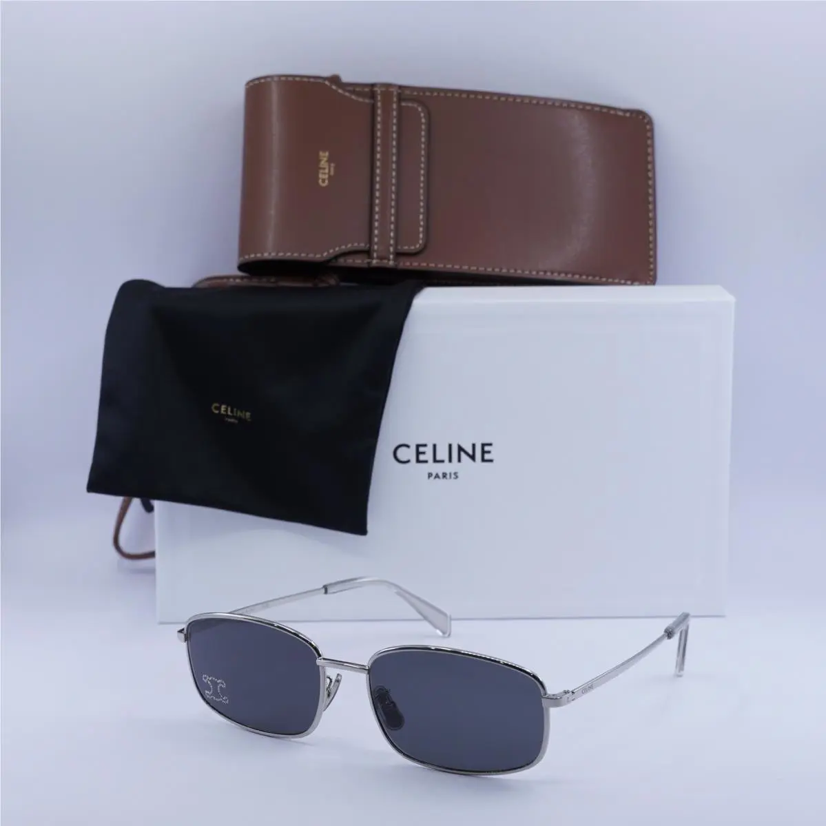 Celine CL40285U Rhinestone Triomphe 16A Shiny Palladium/grey with Crystal