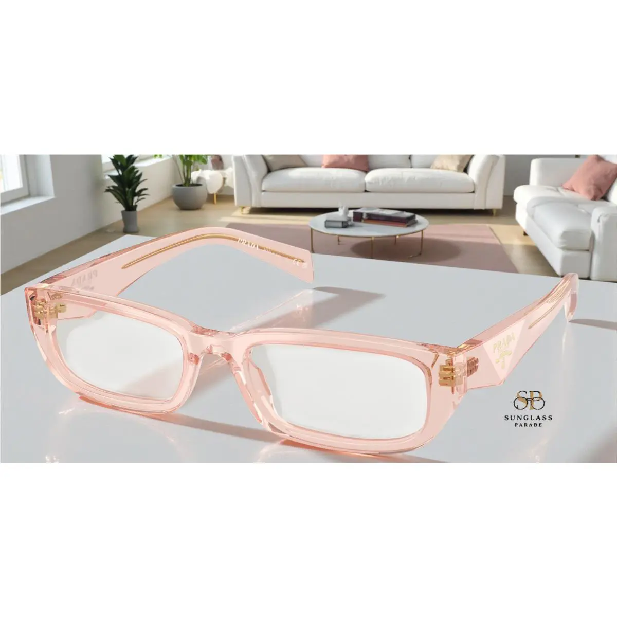 Prada PR B05V 19Q1O1 Transparent Peach Demo Lens 54 mm Women`s Eyeglasses