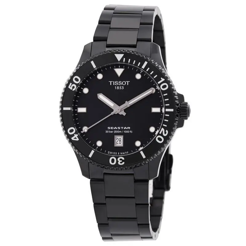 Men`s Seastar 1000 Black Sapphire Quartz Watch - T1204103305100 by Tissot