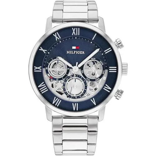 Tommy Hilfiger 1710569 Men`s Silver Stainless Multifunction Blue Dial 46mm - Blue, Silver