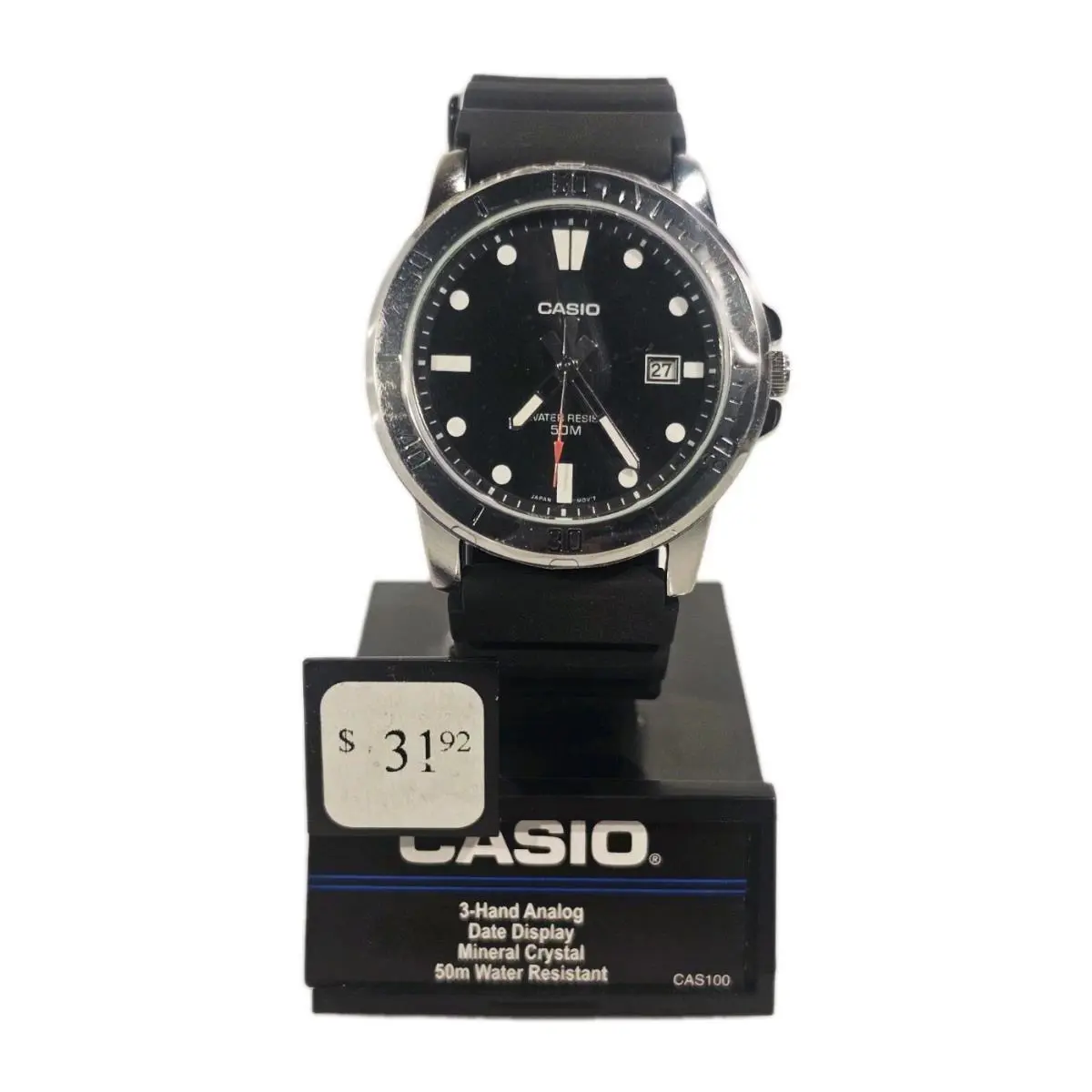 Casio MTPVD01-1EV Men`s Black Resin Watch Analog 50 Meter WR 45MM Case