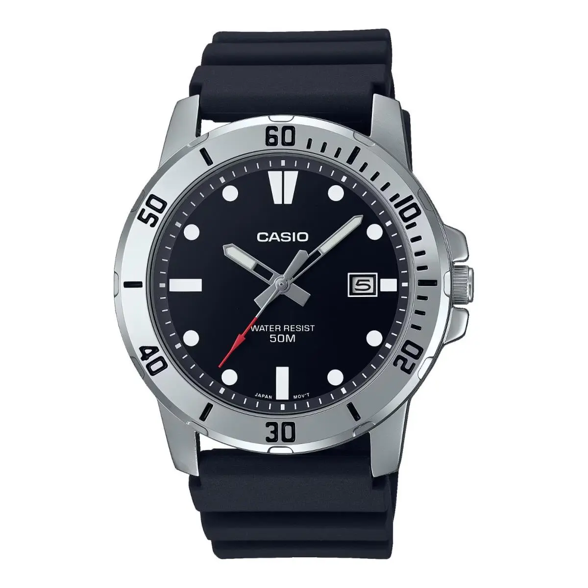 Casio MTP-VD01-1EV Men`s Enticer Black Resin Band Black Dial Casual Sporty Watch