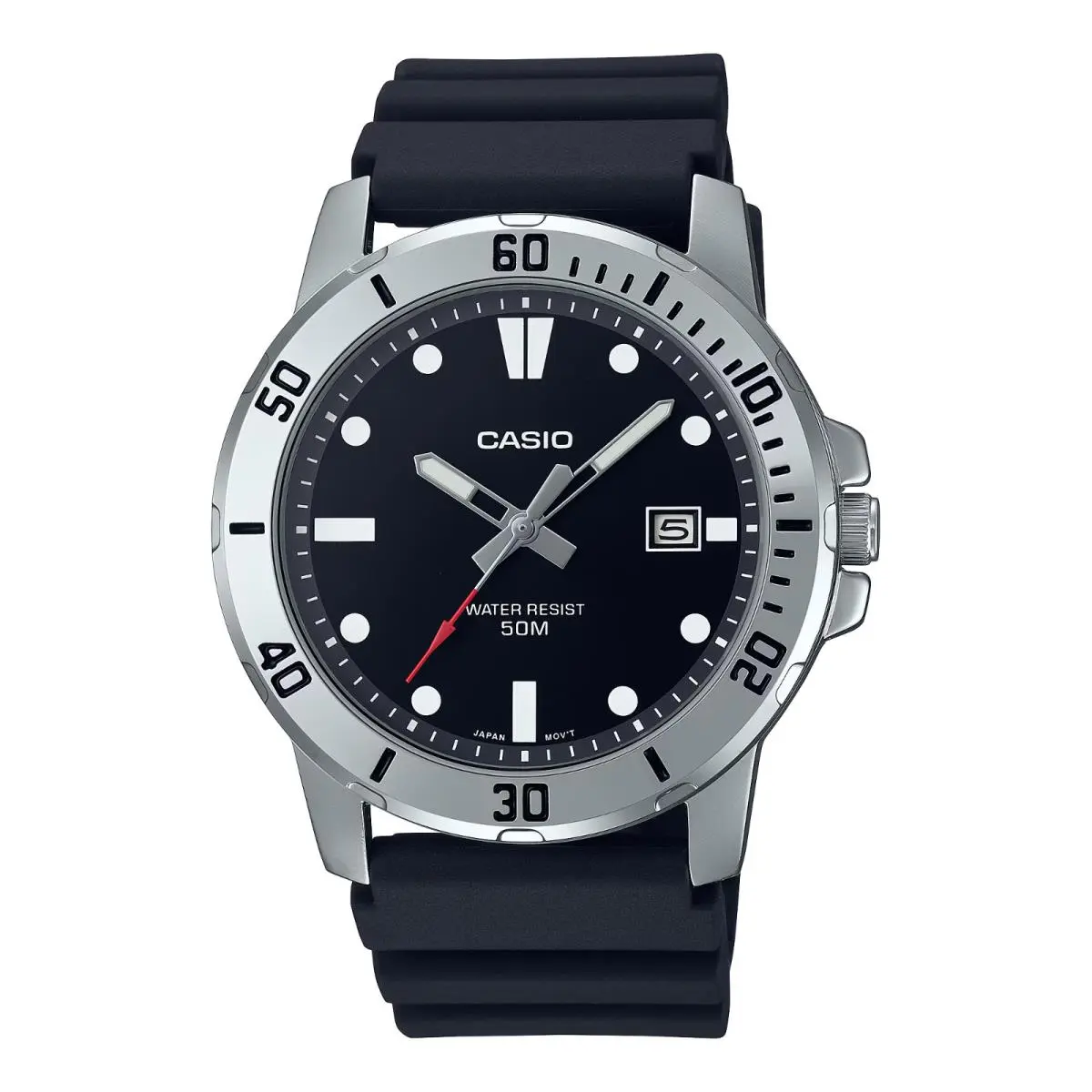 Casio MTPVD01-1EV Men`s Black Resin Watch Analog 50 Meter WR 45MM Case - Dial: Black, Band: Black