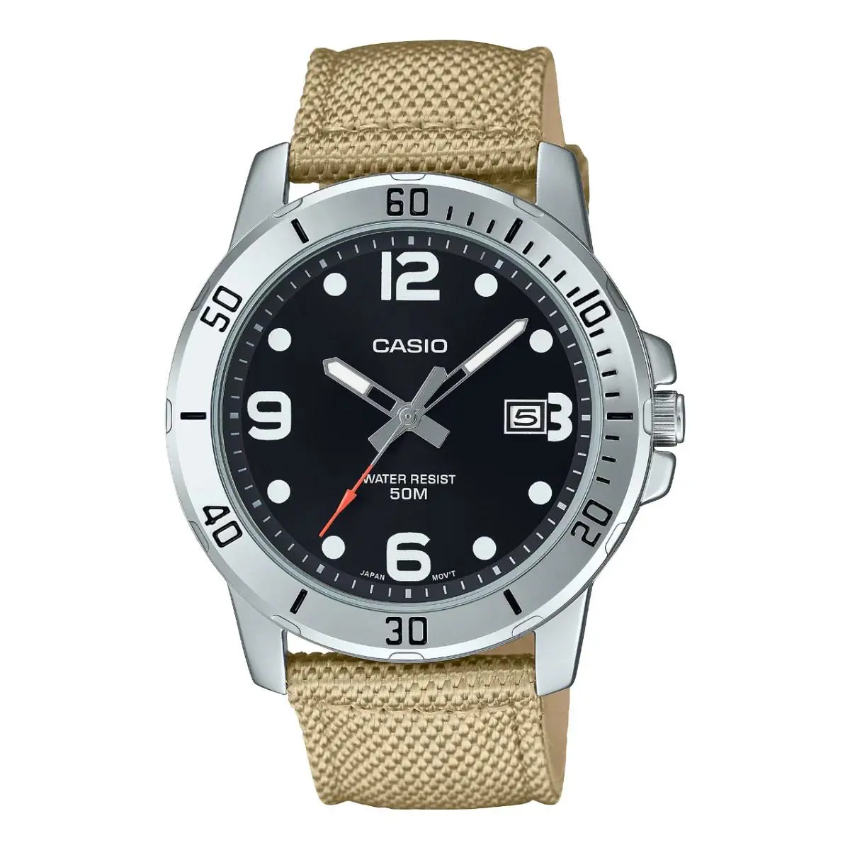 Casio Men`s Japanese Quartz Black Dial Fabric Strap Watch MTP-VD01C-5BV