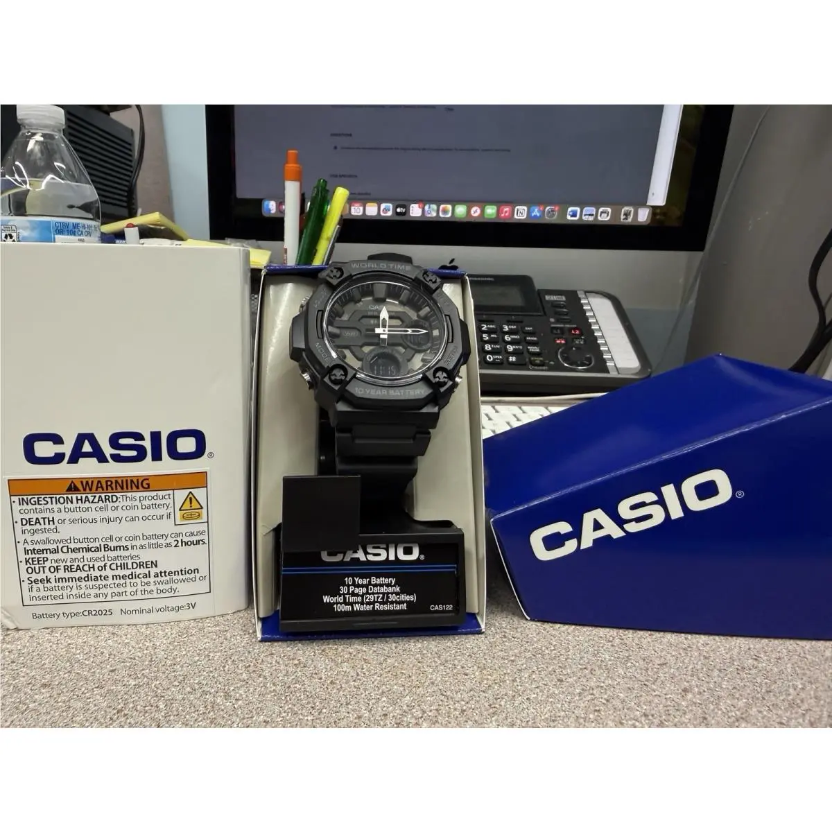 AEQ-100W-1BV Mens Black 100M World Time Digital/ Analog Sports Watch by Casio