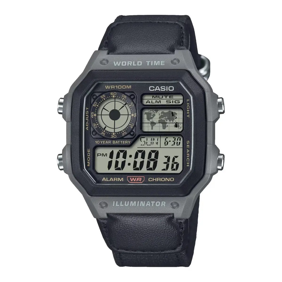 Casio AE1200WHUB-8AV Men`s Gray Strap World Time Chrono Alarm Digital Watch