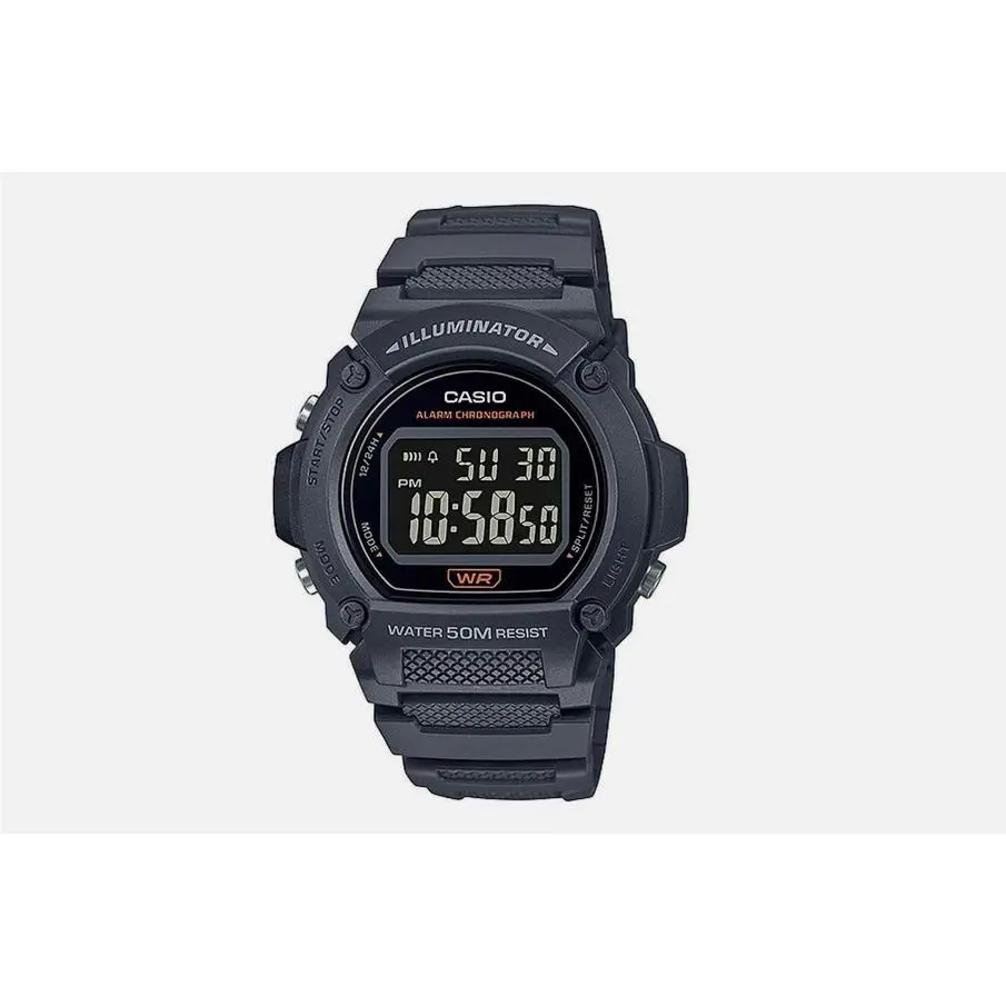 Mens Wristwatch Casio W-219H-8BVDF Silicone Gray Chrono Alarm Sub 50mt