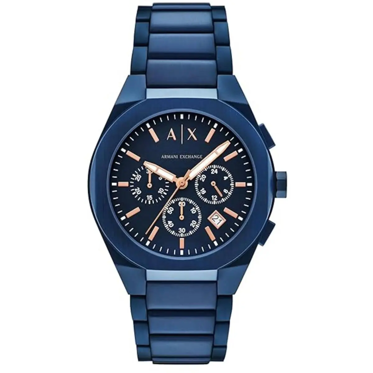 Armani Exchange Men`s Watch Sync Chronograph Blue Dial Steel Bracelet AX4189 - Dial: Blue, Band: Blue