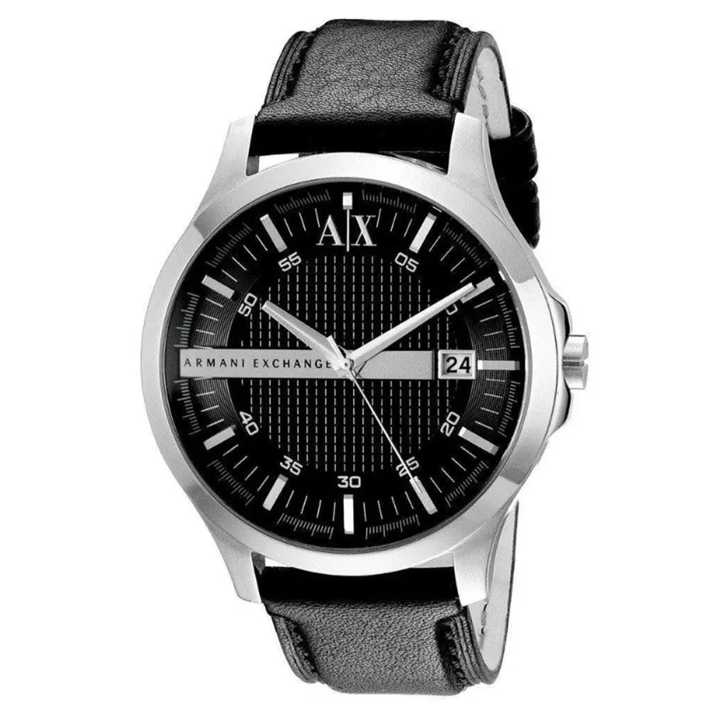 Armani Exchange Men`s Watch Whitman Quartz Date Black Dial Leather Strap AX2101
