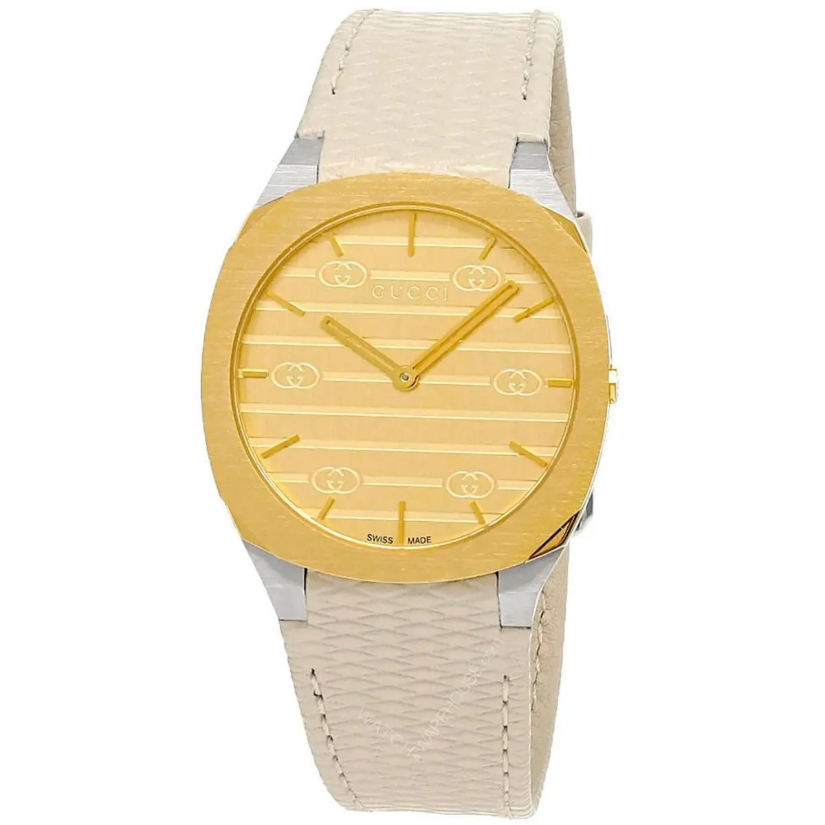 Gucci 25H Quartz 34mm White Leather Strap Unisex Watch YA163416