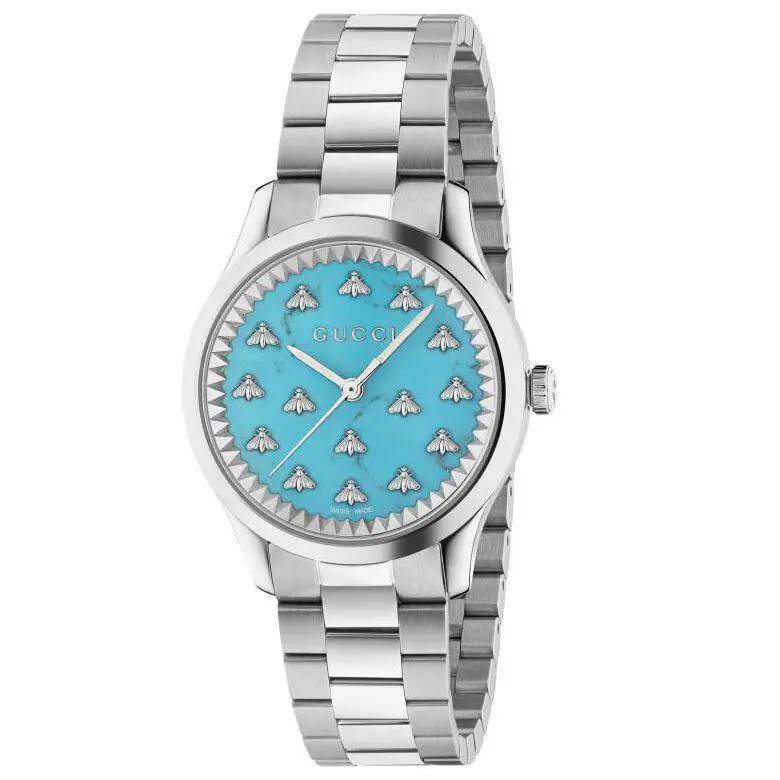 Gucci G-timeless Turquoise Stone Dial Stainless Steel Watch 32mm YA1265044 - Dial: Turquoise