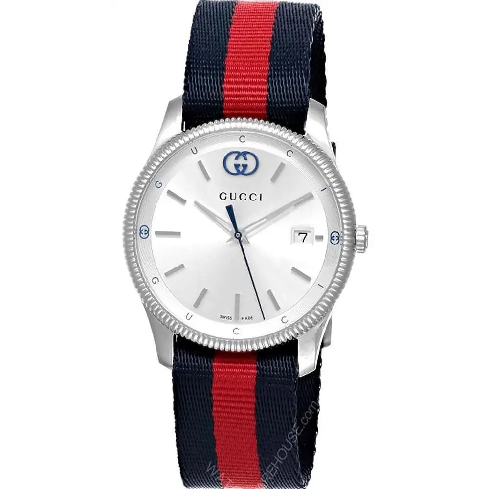Gucci G-timeless Quartz 38mm Silver Dial Nylon Strap Men`s Watch YA1264237