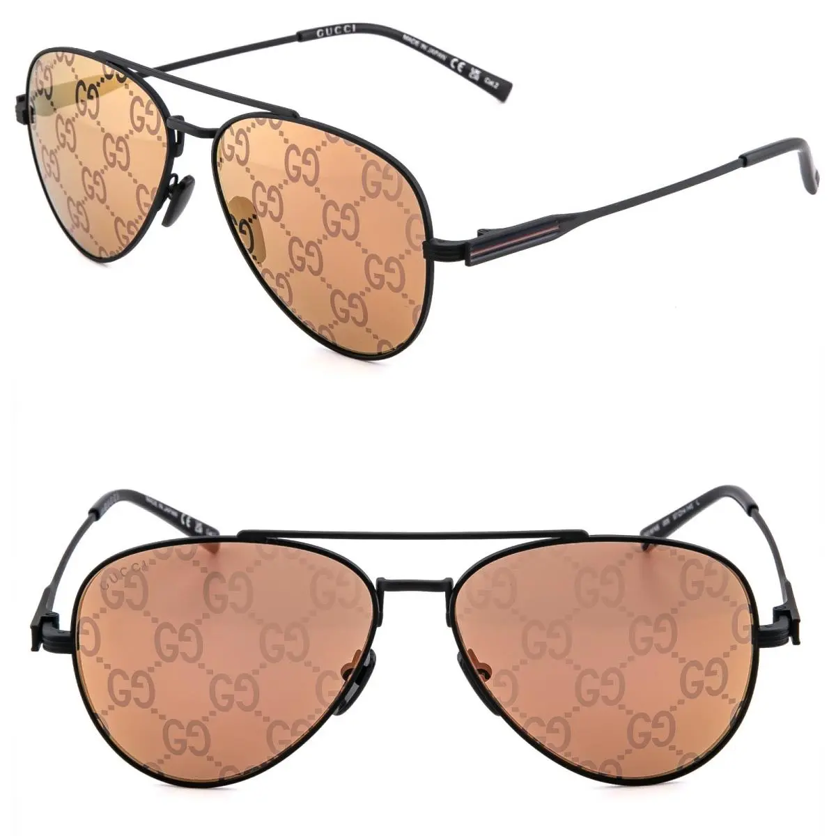 Gucci 1874 Gg1874S Black Orange GG Logo Print Mirror Unisex Metal Sunglass 005