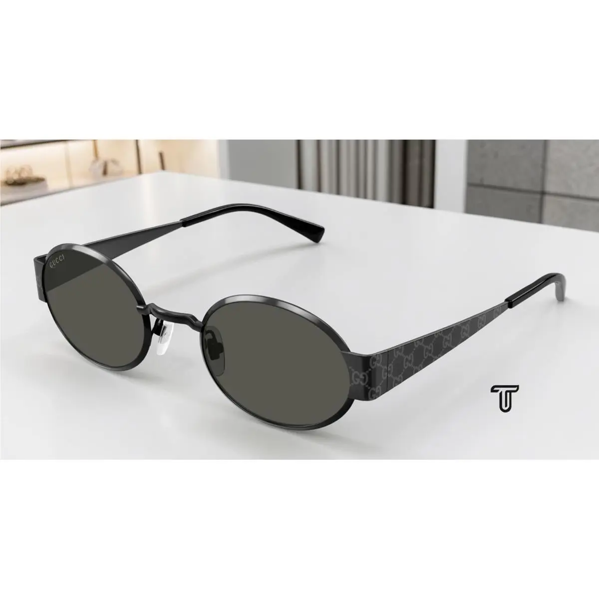 GG1854S 001 Gunmetal Gunmetal Grey Lens 51 mm Men`s Sunglasses by Gucci