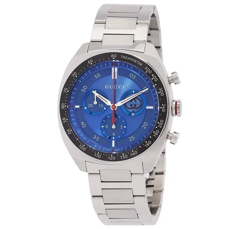 Gucci Interlocking G Quartz Stainless Steel 41mm Blue Dial Men`s Watch YA142317 - Dial: Blue, Band: Silver, Bezel: Black
