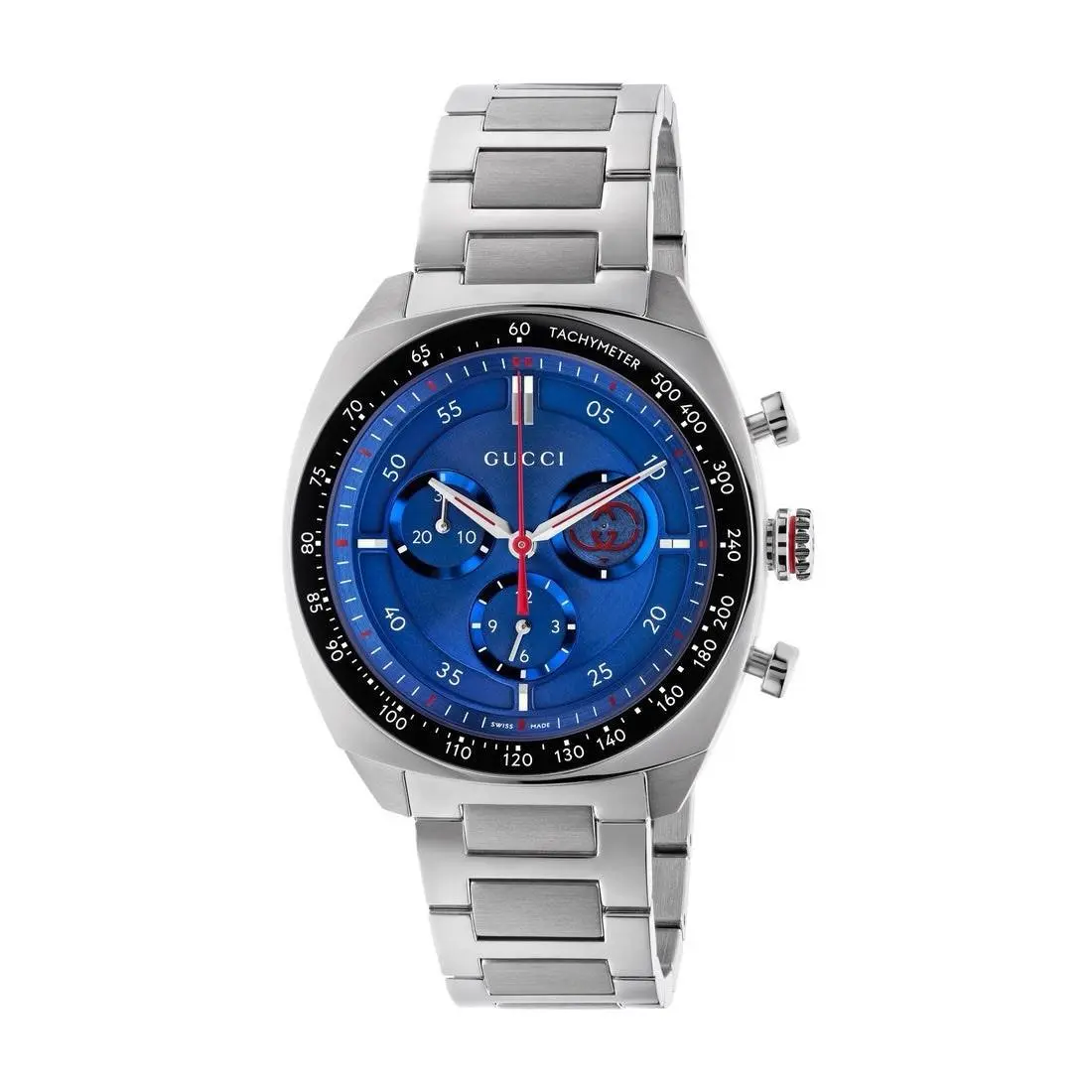 Gucci Interlocking YA142317 41mm Blue Dial Tachymeter Steel Mens Watch -new - Dial: Blue, Band: Silver, Bezel: Black