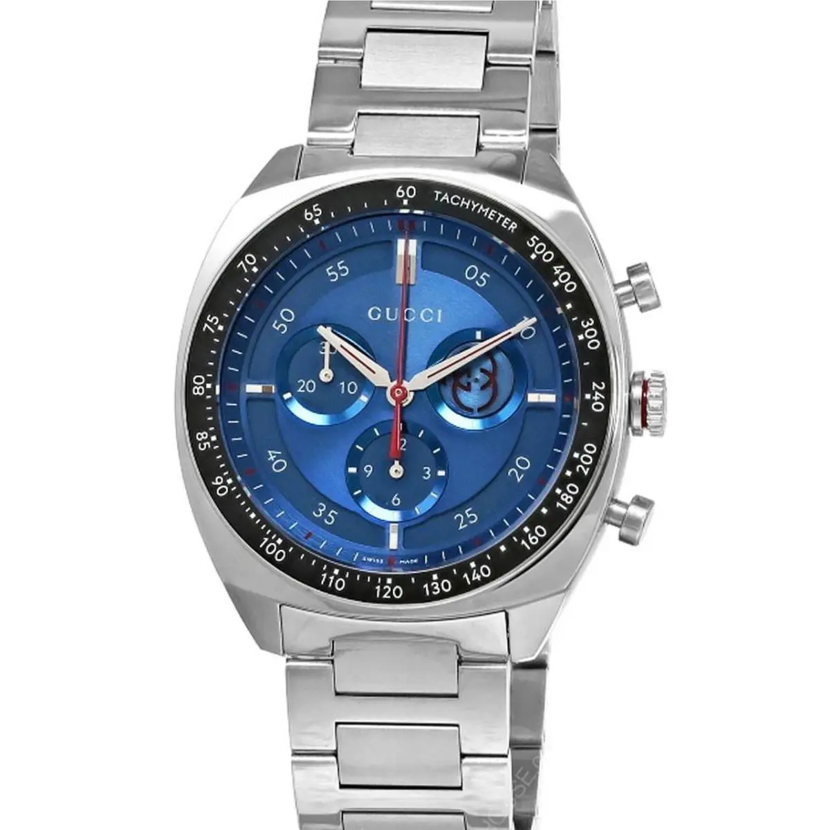 Gucci Interlocking G Quartz Stainless Steel 41mm Blue Dial Men`s Watch YA142317 - Dial: Blue, Band: Silver, Bezel: Black