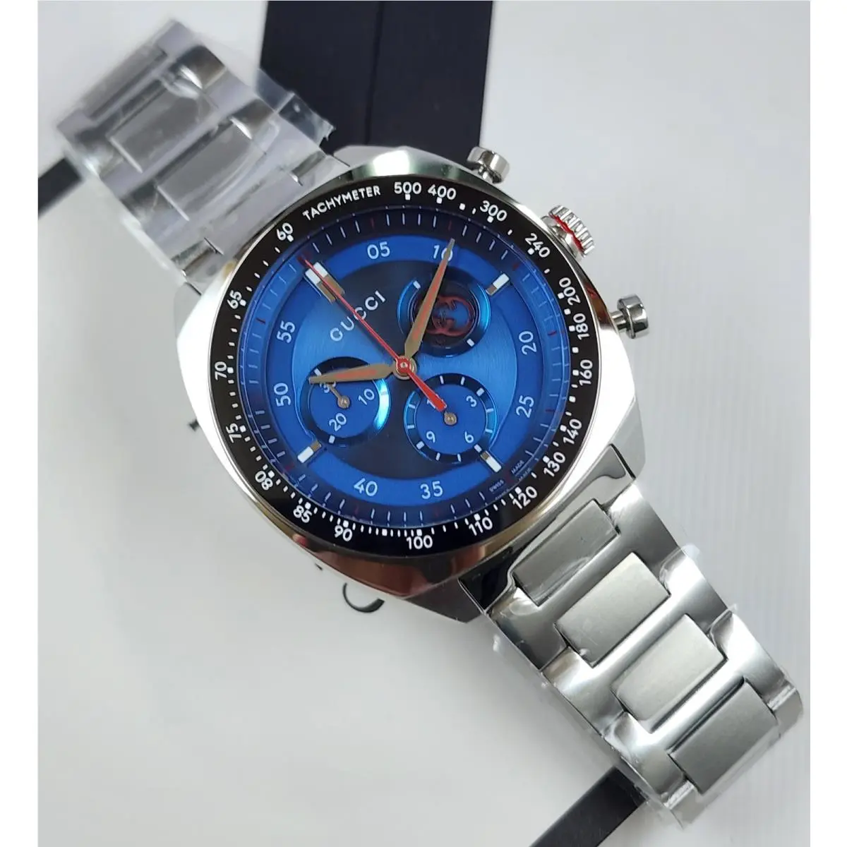 Gucci Grip Chronograph Blue Dial Stainless Steel Men`s Watch YA142317 Swiss Made