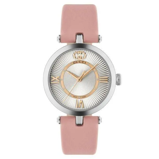 24 MM Silver Dial Pink Strap Ladies Watch YA167501 by Gucci
