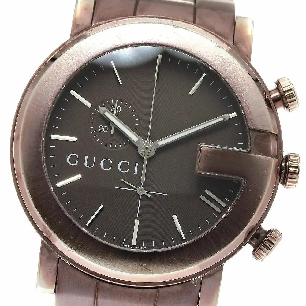 Gucci G-chronograph Brown Dial Quartz Men`s Watch YA101341 Pvd Steel Timepiece