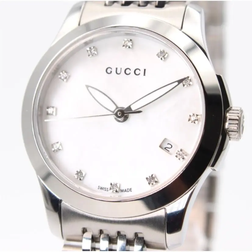 G-timeless YA126504 Diamond Mother of Pearl Dial Women`s Watch 27mm by Gucci