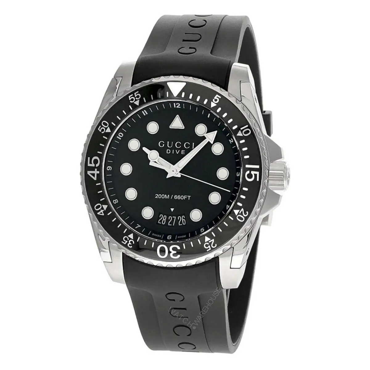 Gucci Dive 45mm Quartz Black Rubber Men`s Watch YA136204B - Dial: Black, Band: Black, Bezel: Black