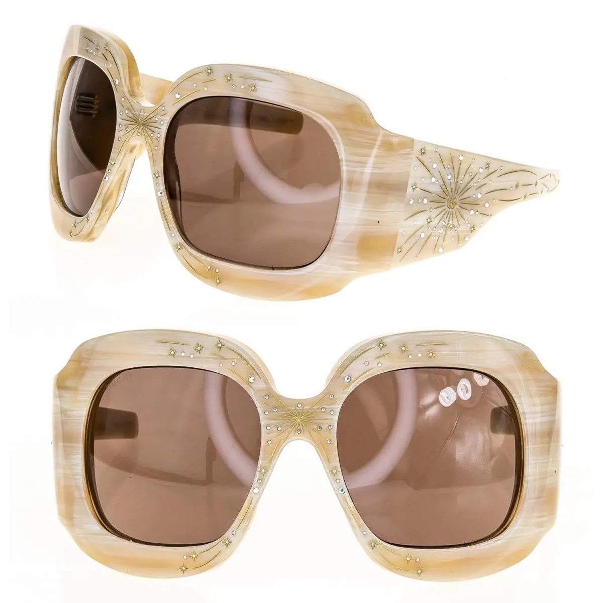 Gucci Hollywood Forever Cosmogonie 1093 Ivory Horn Brown Star Sunglasses GG1093S