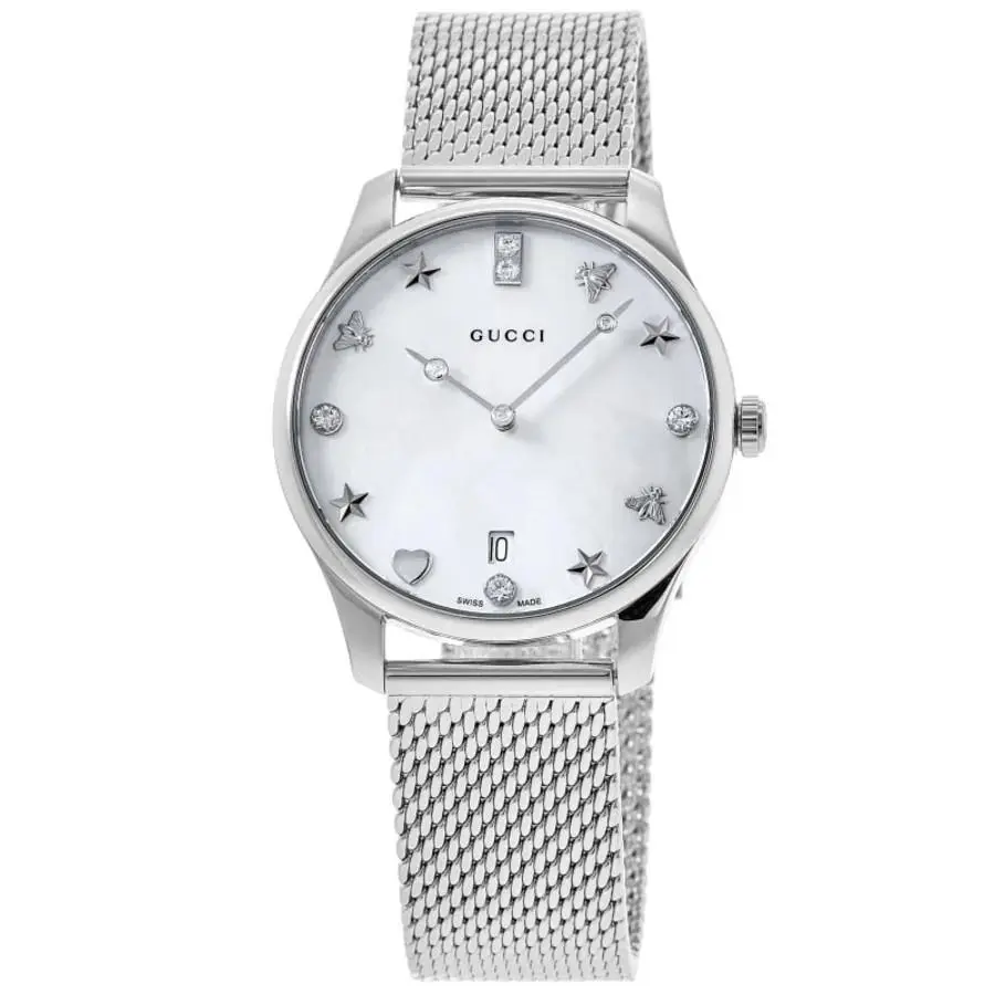 Gucci G-timeless Mother of Pearl Diamond Dial Steel Women`s Watch YA1264094
