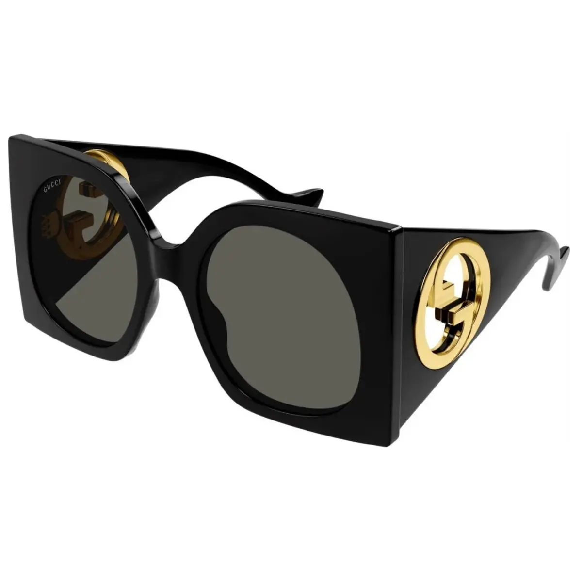 Gucci GG 1254 S 001 GG Logo Black Gold Grey Oversized Woman Sunglasses 55mm