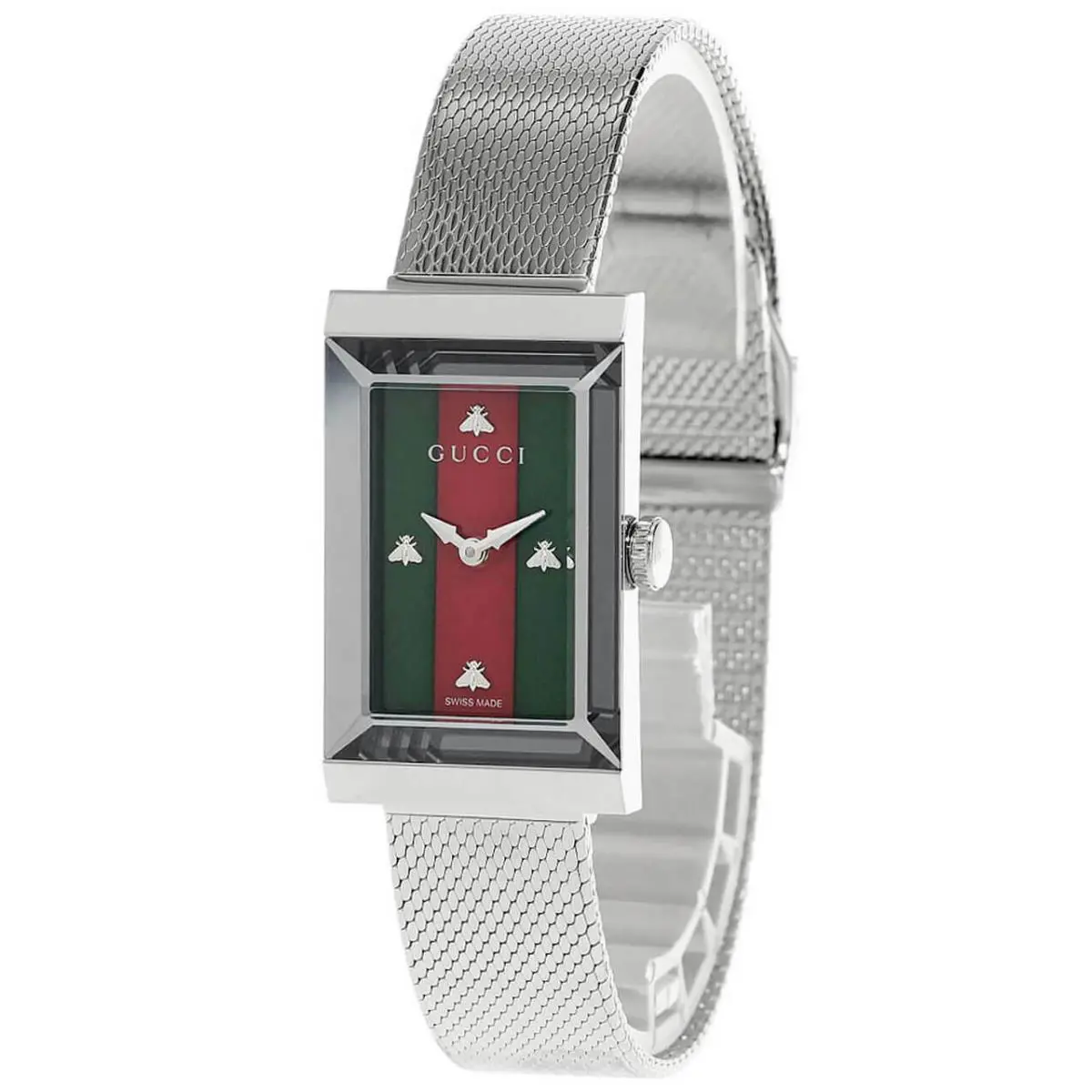 Gucci G-frame 21X34mm Green/red Mop Dial Mesh Bracelet Watch YA147401 - Band Type / :: Bracelet / Silver-tone / 14 mm, Bezel: Silver, Dial :: Green and Red Web Mother of Pearl