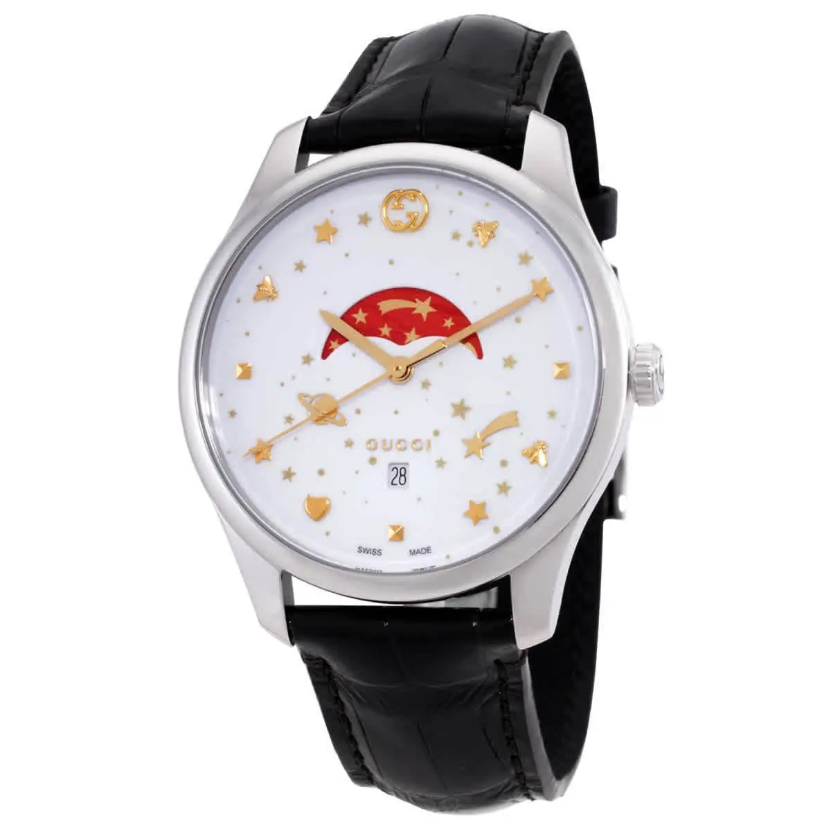 Gucci G-timeless White Moonphase Dial Black Leather Unisex Watch YA126325 - Face: White, Dial: White, Band: Black