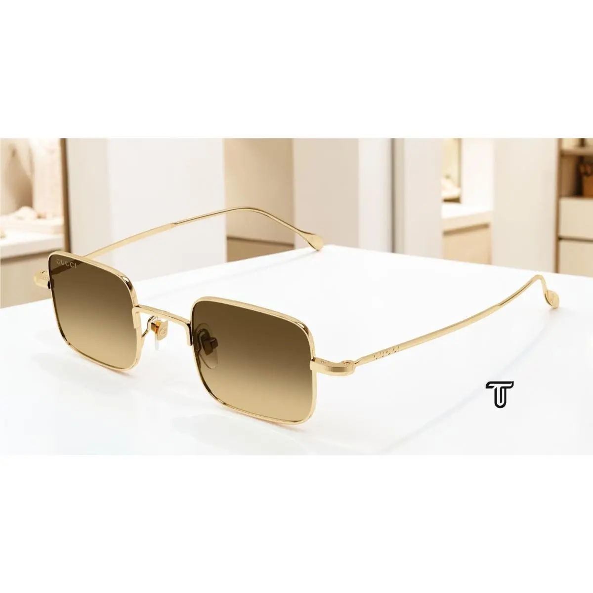 GG1813S 002 Gold Gold Brown 41 mm Rectangular Squared Unisex Sunglasses by Gucci