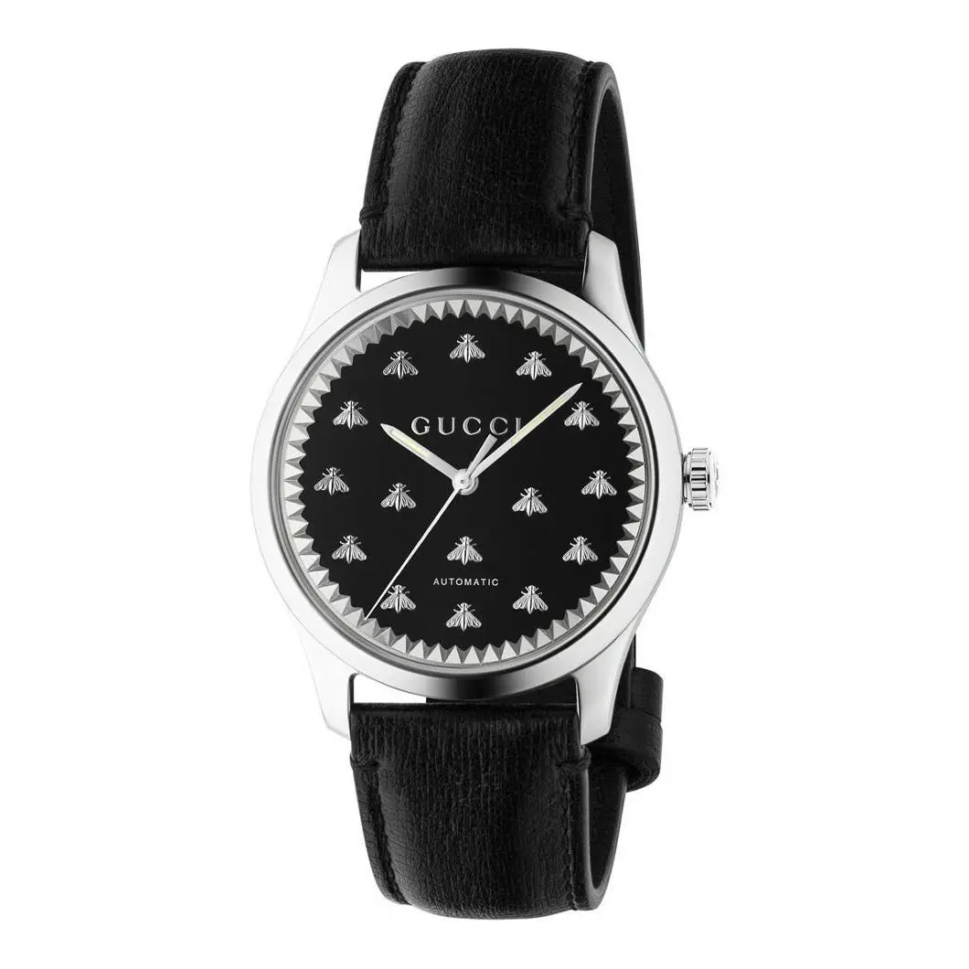 Gucci G-timeless Black Onyx Bee Motif Dial Automatic Unisex Watch YA126286 - Dial: Black, Band: Black