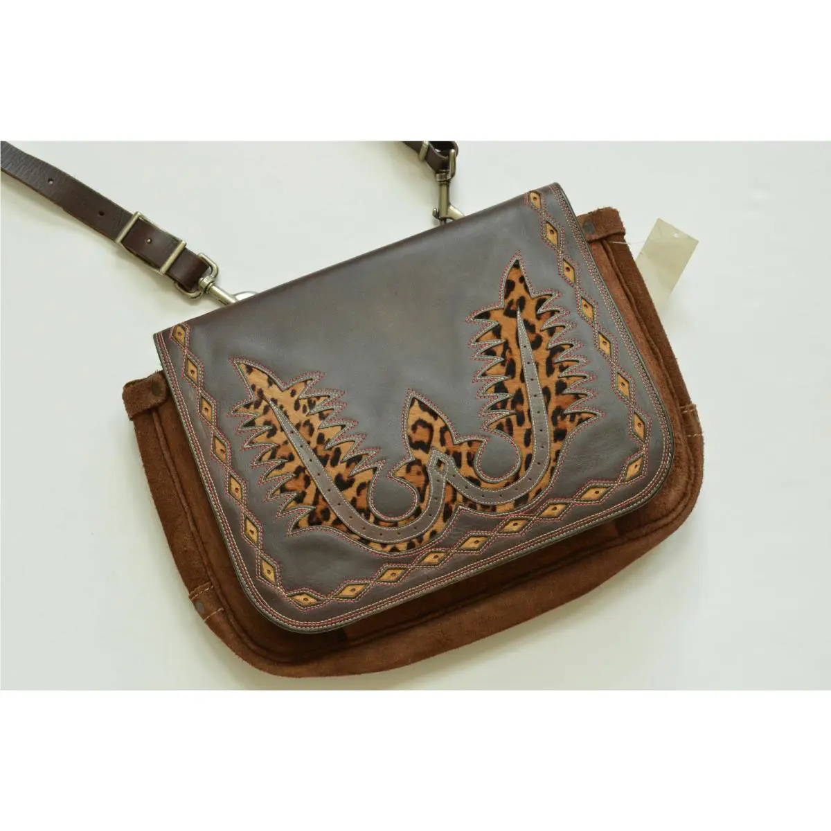 Ralph Lauren Appliqu d Suede Leather Western Messenger Bag Made in Usa