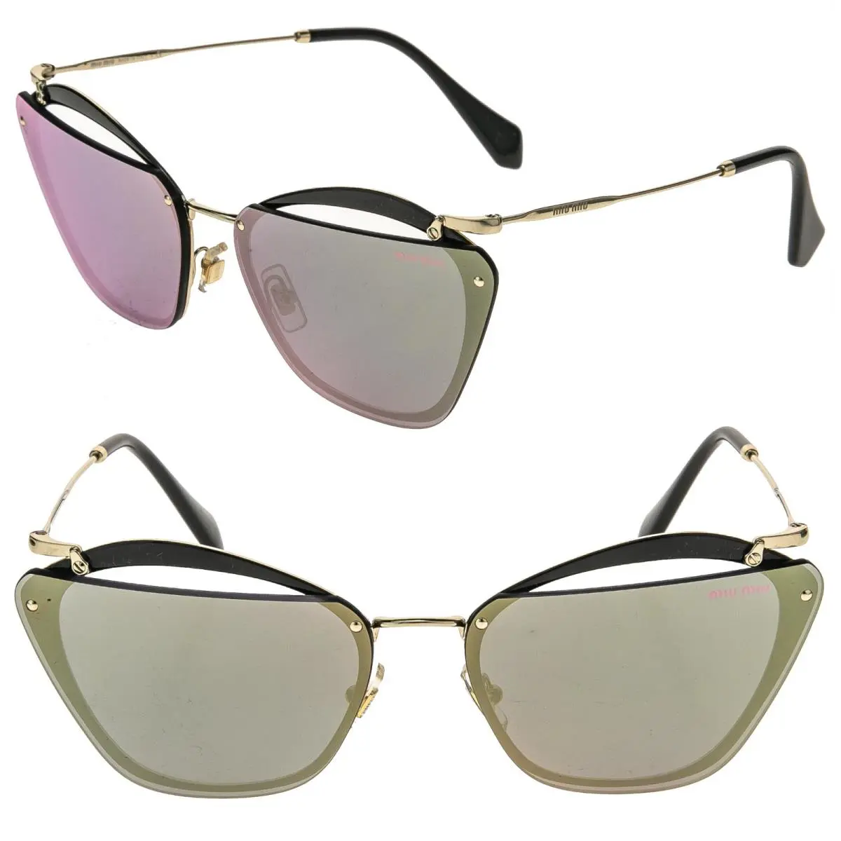 Miu Miu MU54TS Noir Cut Out 54T Black Gold Emerald Mirrored Oversized Sunglasses