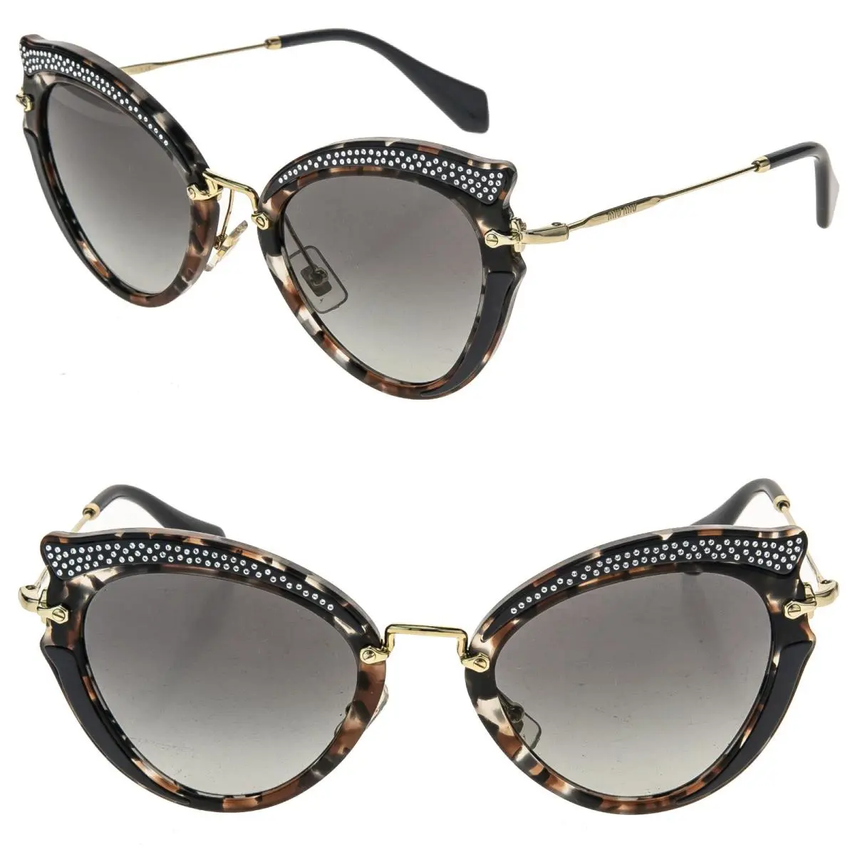 Miu Miu MU05SS Noir Crystal Butterfly Gold Brown Blue Havana Sunglasses 05S